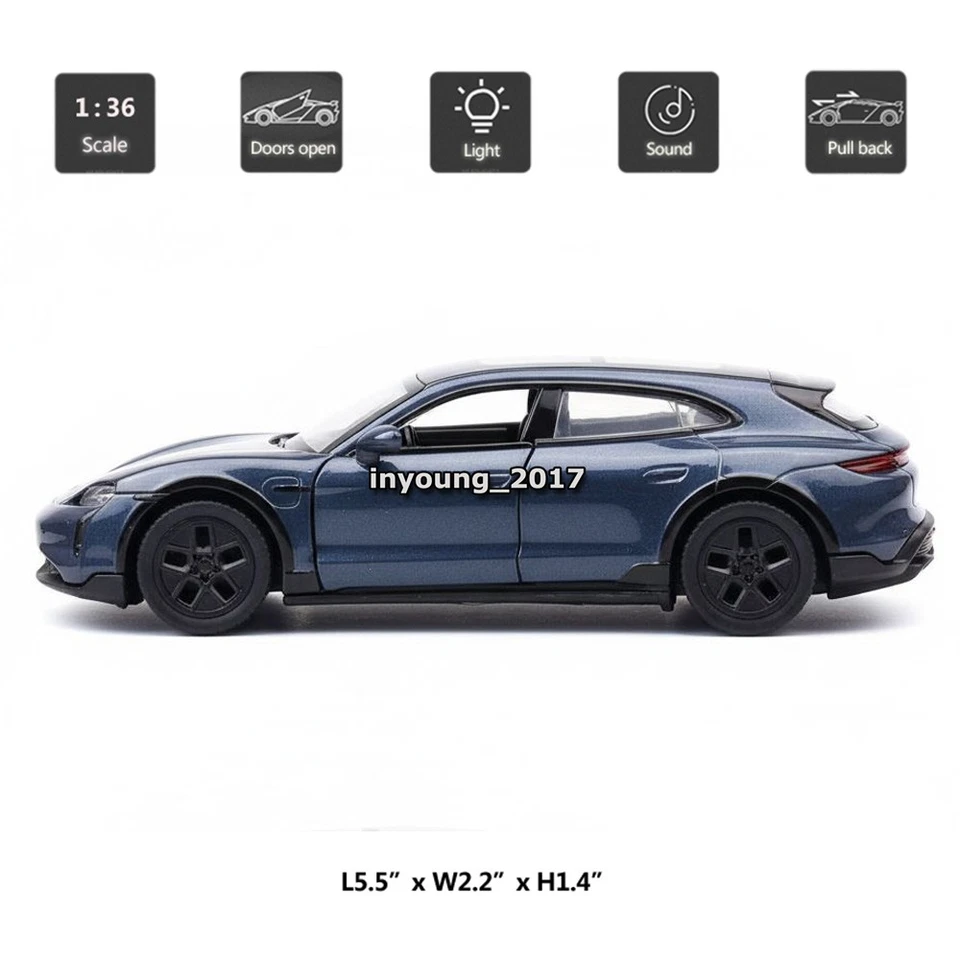 1:36 2022 Porsche Taycan Turbo S Cross Turismo Model Car Diecast Toy Cars Blue - Image 2 of 4