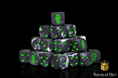 Baron of Dice Day of the Dead Dice   Green Coffin   25 runde Würfel für Sci-Fi W