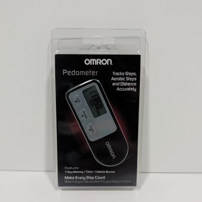 Omron HJ-321 Black Pedometer Step Counter Distance Calories & Clip-On Holder NEW