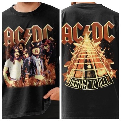 ACDC Band T-Shirt HIGHWAY TO HELL ROAD Tour Shirt New 2 Sided Black Cotton