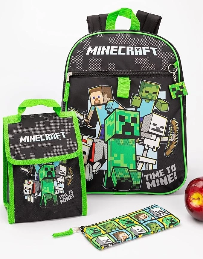 Minecraft Rucksack für Kinder, 5-teilig, Creeper Zombie School Lunch Bag Gamer - Bild 2 von 4