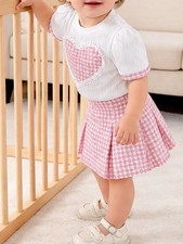 Heart Short Sleeve Top and Skirt Set