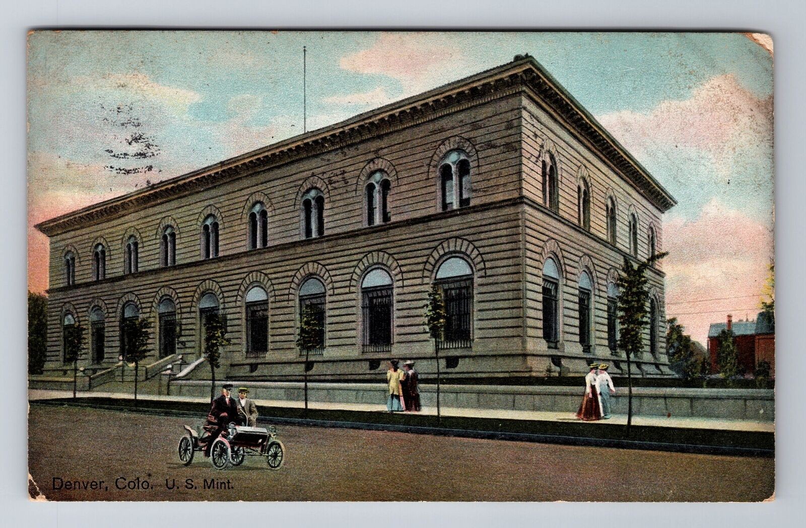 Denver CO-Colorado, U.S. Mint Building, Ladies & Gents, Antique c1910 Postcard