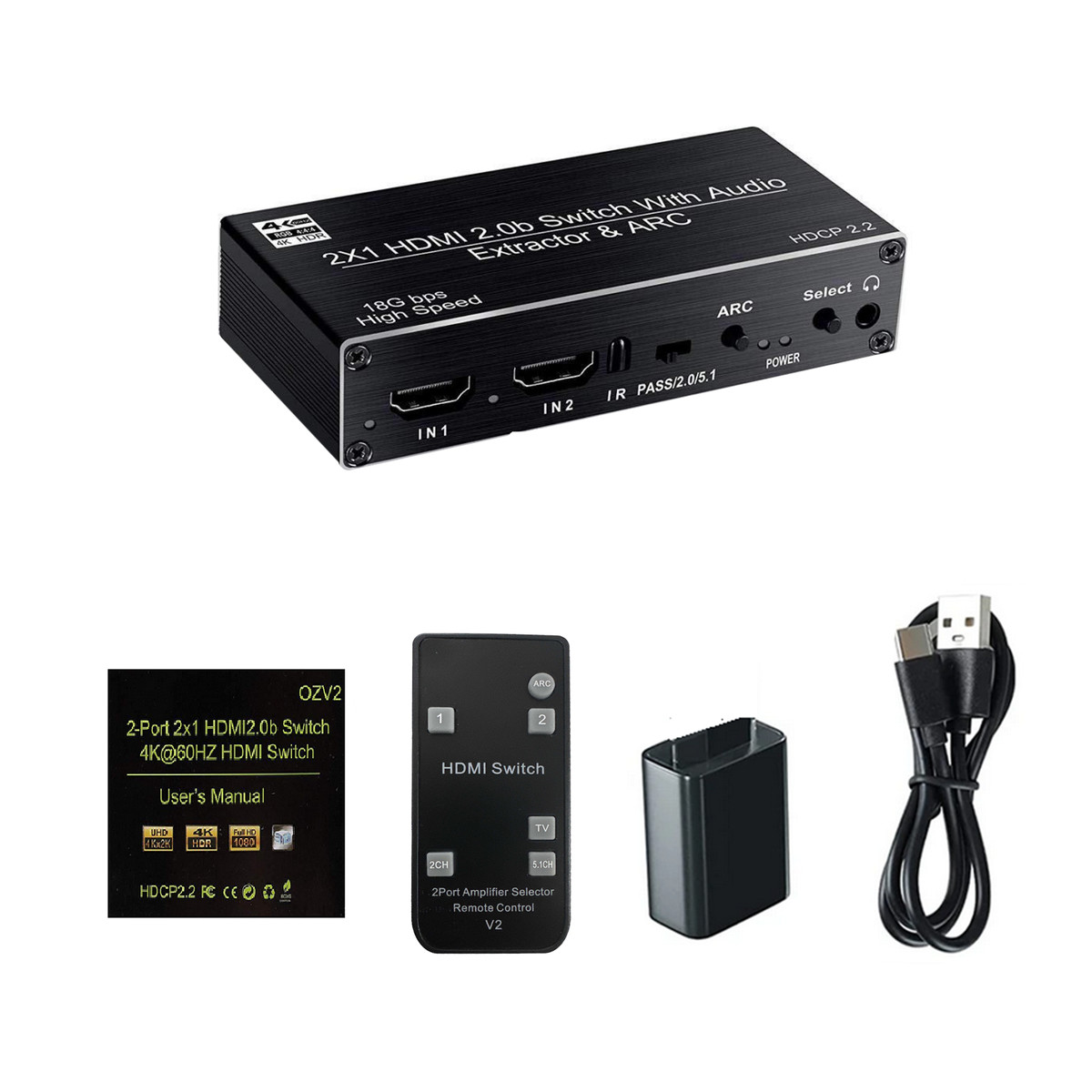 HDMI Audio Extractor Splitter 4K 2 In 1 Out HDMI ARC Audio