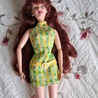 Mattel Barbie Fashion Doll w/ Red Wavy Hair, Yellow Floral Dress & Belt