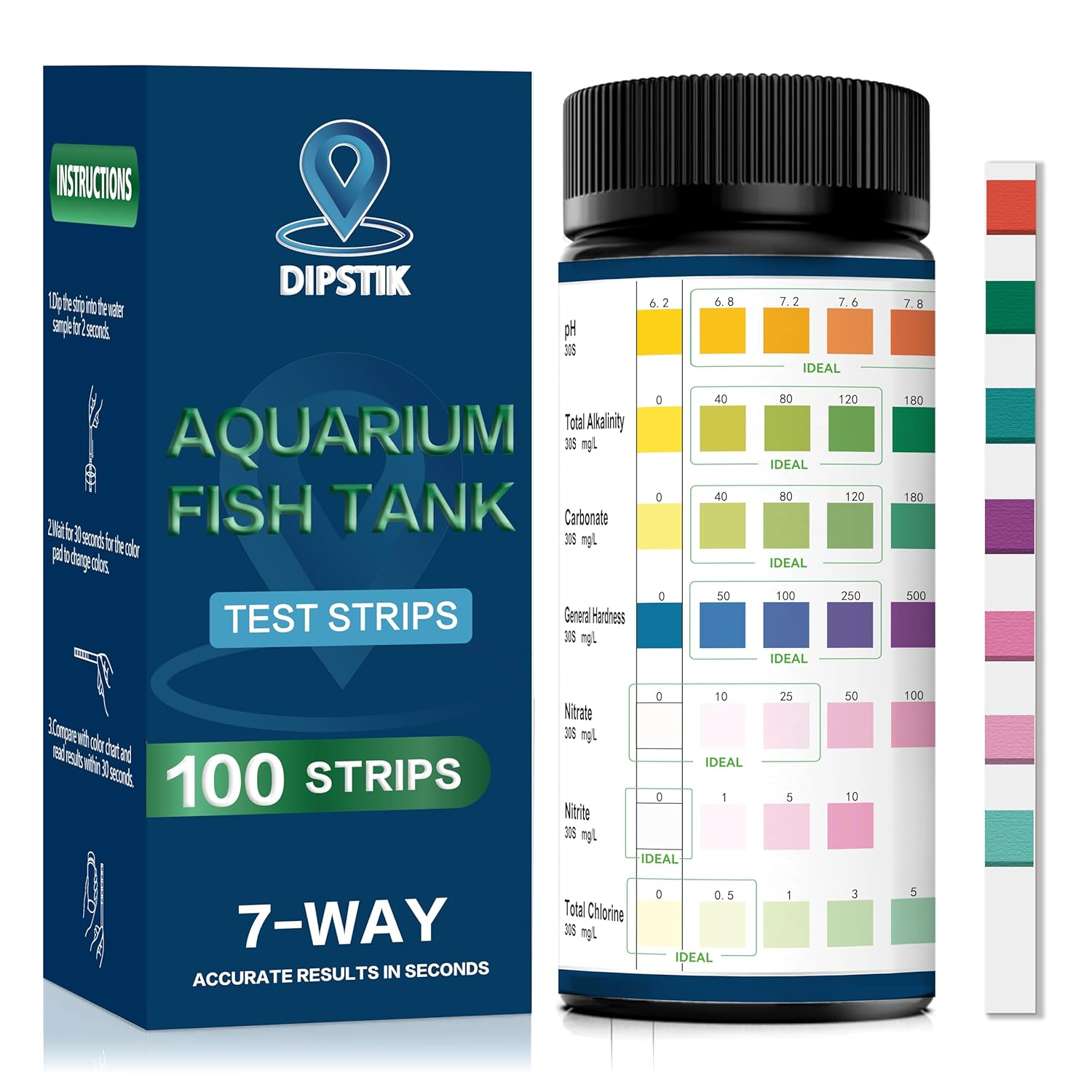 Aquarium Test Strips, 7-Way Freshwater Saltwater Fish Tank Pond Test Kit, 100 St