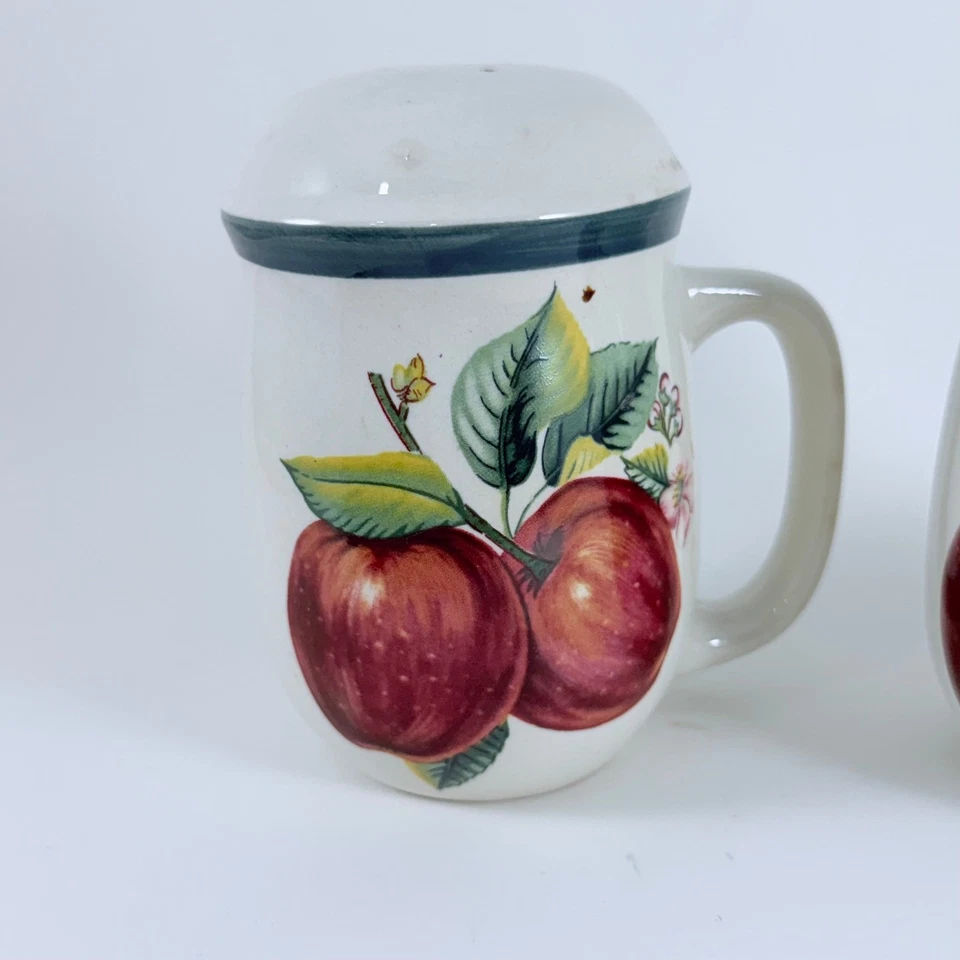 Juego de saleros y pimenteros taza manzana vintage cerámica granja cocina decoración Foto 4 de 4