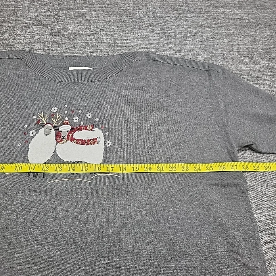 Christopher & Banks CJ Banks Sweater Sheep Embroidery 3X Plus Size Gray Pullover - Image 2 of 4