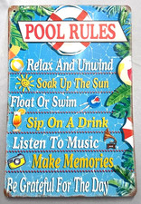 Pool Rules Tin Sign NEW 12" x 8" Fun Wall Decor For Pool or Patio Area