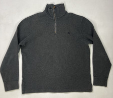 Polo Ralph Lauren Quarter 1/4 Zip Knit Sweater Men Medium Gray Pony Black