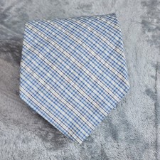 VINTAGE Brooks Brothers Makers Tie Blue White Plaid Silk Dress Business Read