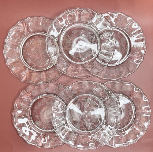 Set Of 6 Fostoria Chintz Crystal 7-1/4" Salad Plates Excellent Condition - Picture 4 of 11