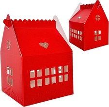 Cottage House Shaped Gift Boxes with Embossing Red 30 Pcs