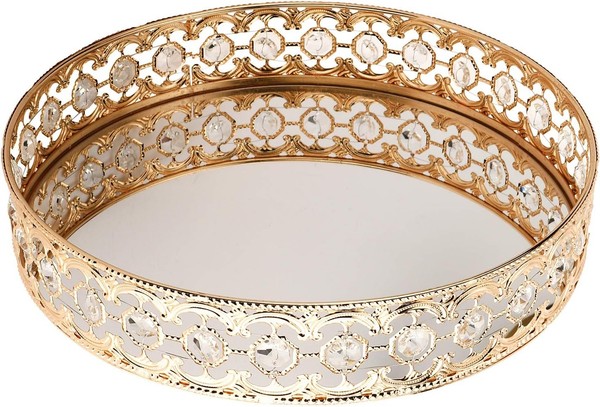 Homtone 30Cm Spiegeltablett, Dekotablett Vintage ParfüM-Tablett, Golden-image