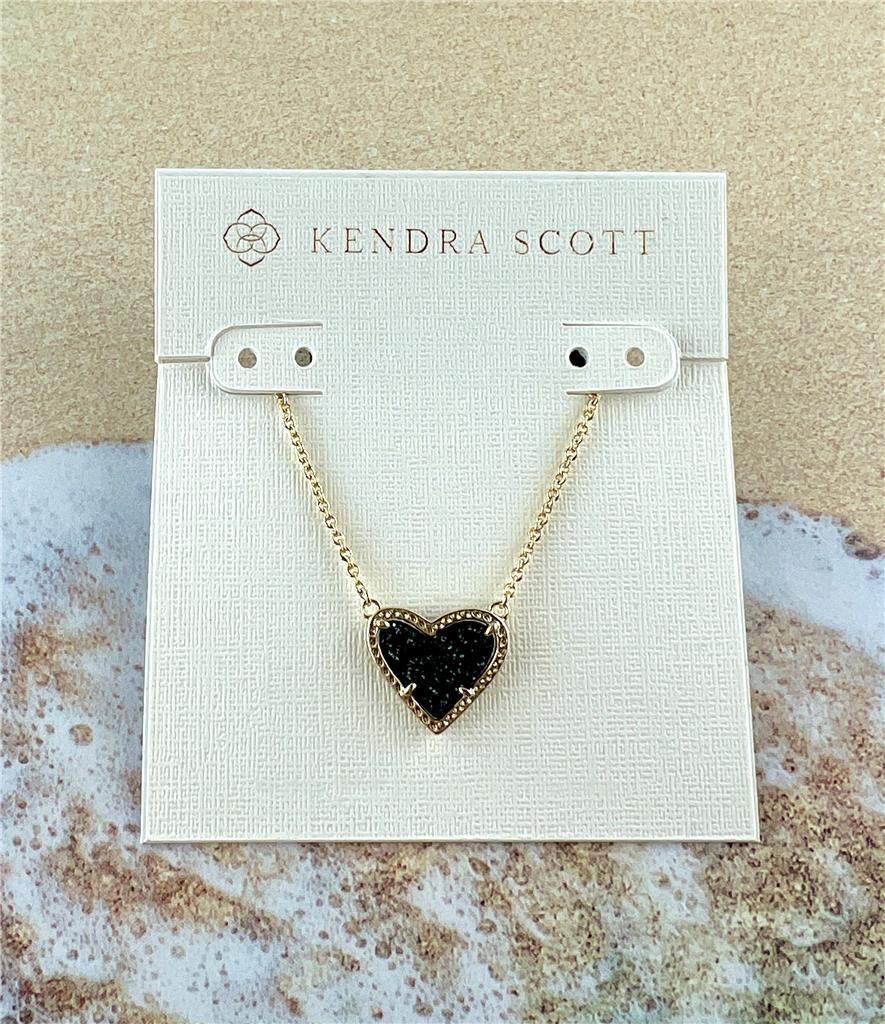 Kendra Scott Black Heart Pendant Necklace Black Drusy Kendra Scott
