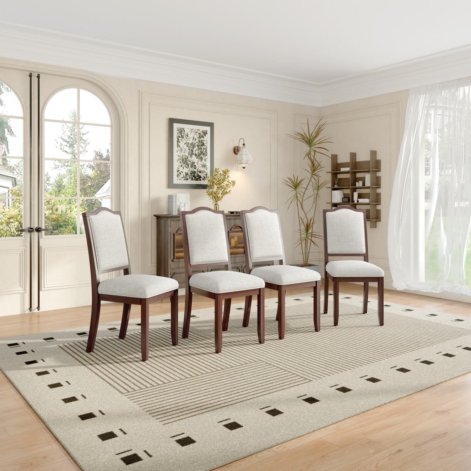 High Back Upholstered Kitchen Dining Chairs With Wood Legs