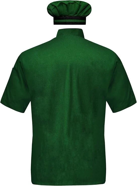 Men Chef Jacket Half Sleeves, 10 attractive Colors With Black Piping, Free Cap - Image 3 of 4