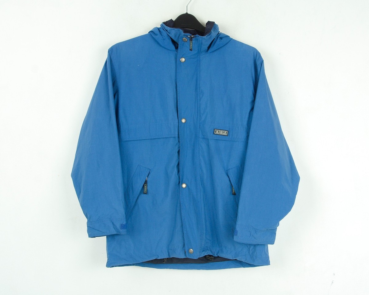 AIGLE Men XS Jacket Coat Parka Waterproof Hiking UK 33 Windproof Hooded  Blue Top