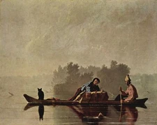 Oil painting Fur Traders Descending the Missouri young man on the lake canvas