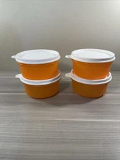 New! Tupperware Serving / Dip Cups Set of 4, 8oz Orange w/ White Seal