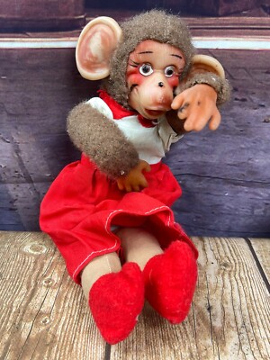 Vintage Rubber Face Monkey Plush Chimp Mohair Beige Fur Japan