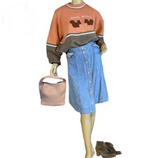 WOMEN'S BLUE DENIM CITY GIRL COTTON 1990'S MIDI SKIRT SIZE 22W