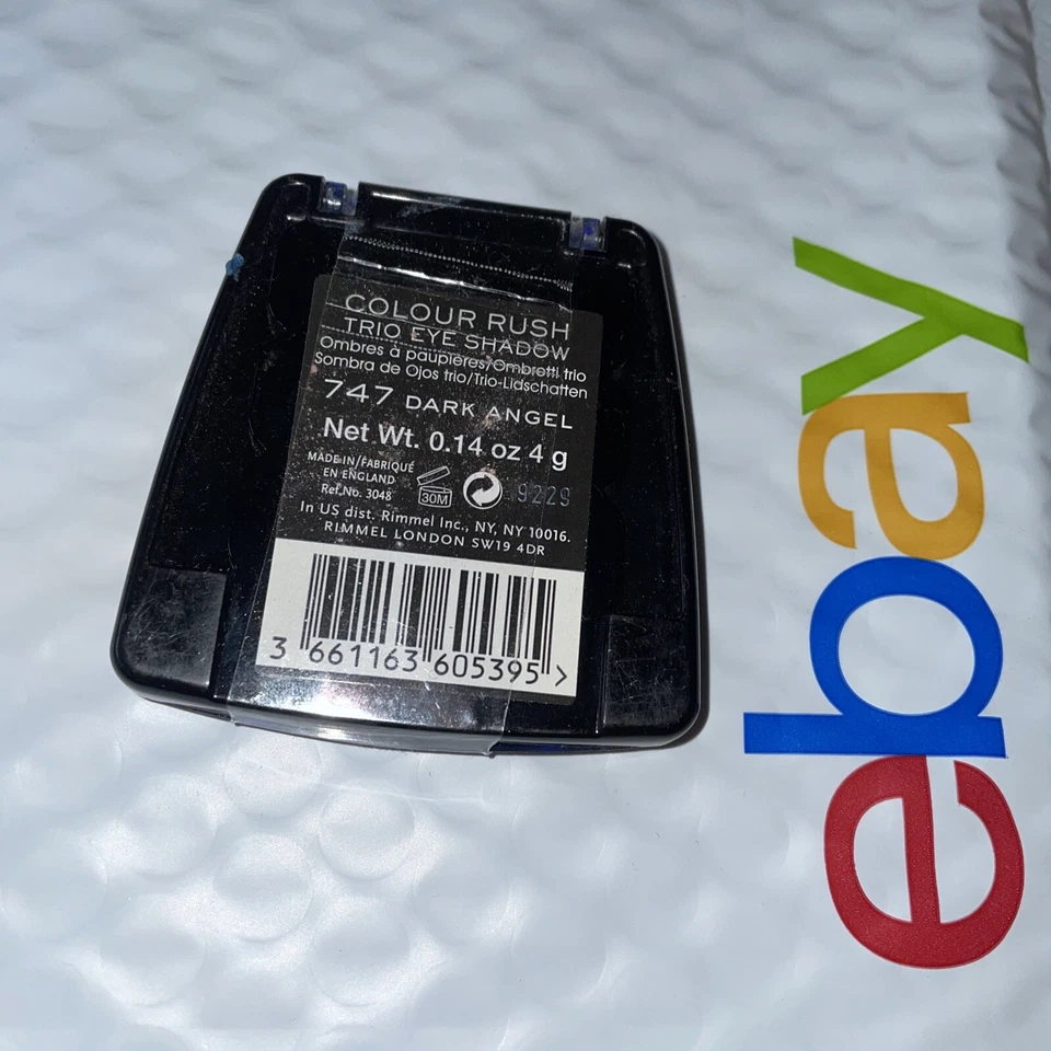 discontinued RIMMEL LONDON COLOUR RUSH TRIO EYE SHADOW 747 Dark Angel sealed - Image 2 of 2