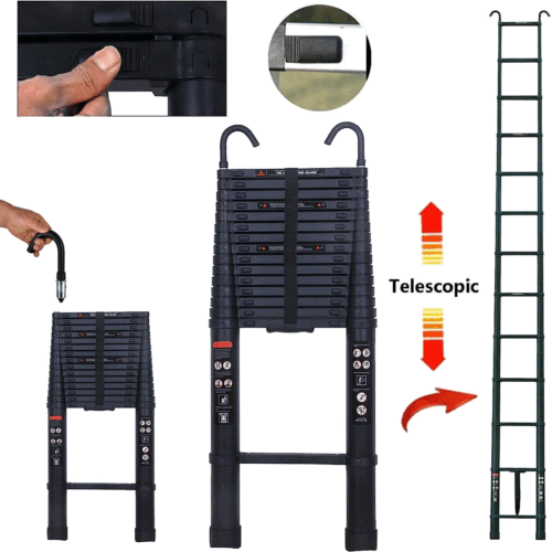 Extendable Telescopic Ladders 3.2M-6.2M Folding Loft Ladder w/Hook Multi-Purpose - Picture 3 of 17