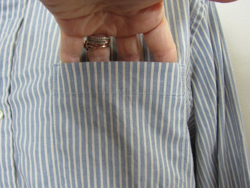 SONOMA, MEN'S BLUE/WHITE COTTON BL LONG SLEEVED STRIPED SHIRT W/POCKET, SIZE L - Image 3 of 4