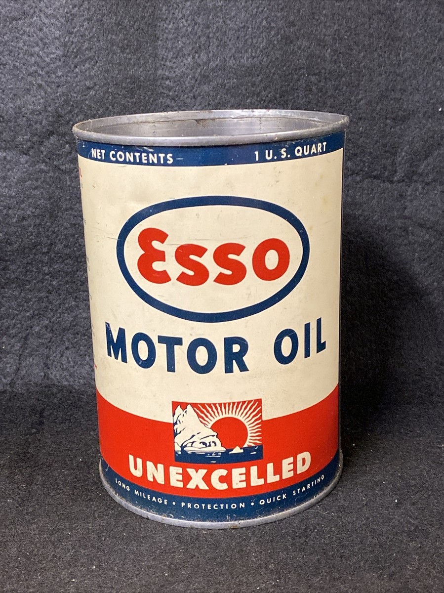 Esso Motor Oil “Unexcelled” Can Empty Metal Quart Vintage Original