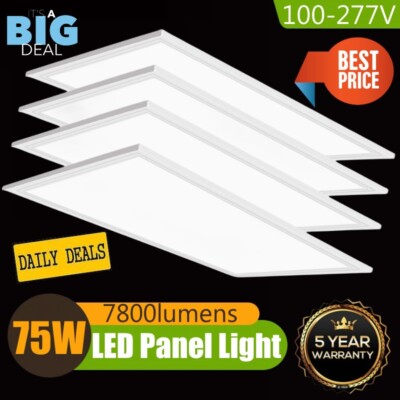 2x4 LED Flat Panel Light 75W 5000K 7800lm 0-10V Dimmable 100-277V 4-Pack UL ETL