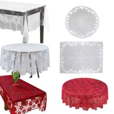 Christmas White Red Lace Tablecloth Dining Table Cloth Cover Wedding Party Home