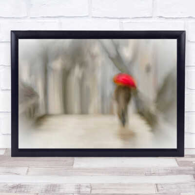 Walker roter Regenschirm malerische Skizze Illustration Textur Striche Kunstdruck