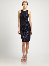 David Meister Blue Sequined Dress Size 14 NWT $460