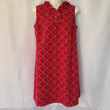 TALBOTS Anchor Print Nautical Ruffle Trim Lined Shift Dress No Size Tag