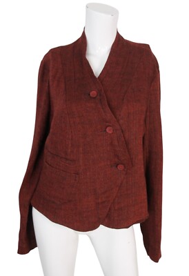 Lilith France Jacket XL 44 Red Linen Asymmetric Button Blazer Jacket NWT