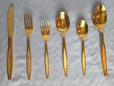 Gold Tone Flatware Pieces UNF7566, Striated made in Japan - Your Choice 