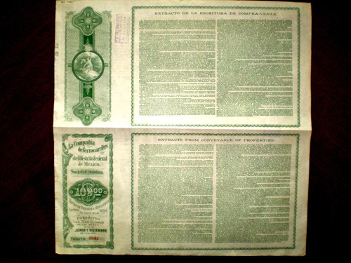 Ferrocarriles del Distrito Federal de Mexico 1896, $100 silver bond, - Picture 6 of 8