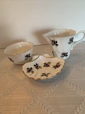 SANDFORD Rosebud 3 Piece Small Cream & Sugar & Dish Made In England