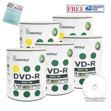 500 Pack Smartbuy DVD-R 16X 4.7GB White Top Blank Disc + FREE Micro Fiber Cloth