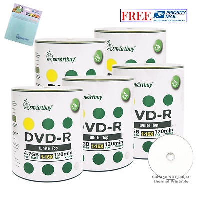 500 Pack Smartbuy DVD-R 16X 4.7GB White Top Blank Disc + FREE Micro Fiber Cloth