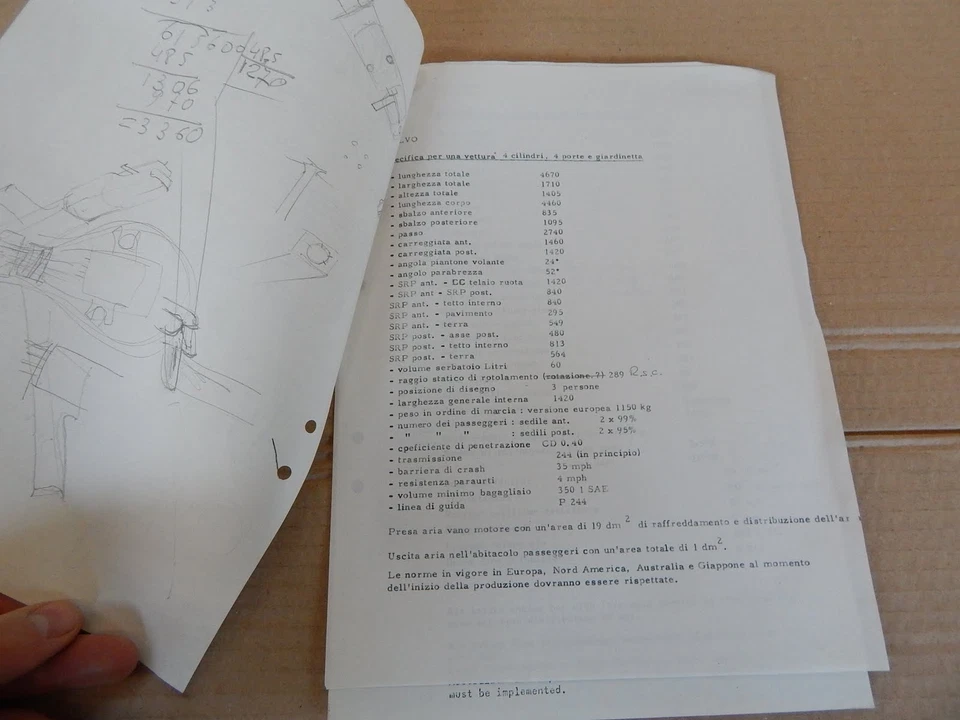 DISEGNO TECNICO E DATI ORIGINALE 1972 VOLVO 142 - Immagine 4 di 4
