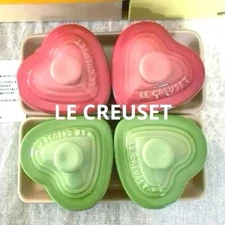 Le Creuset Heart Cocotte Putite Ramekin D'Amour Tray Set Rose Quartz Green NEW