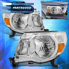 For 05-11 Toyota Tacoma Replacement Headlight Lamps Left+Right Set Chrome Amber