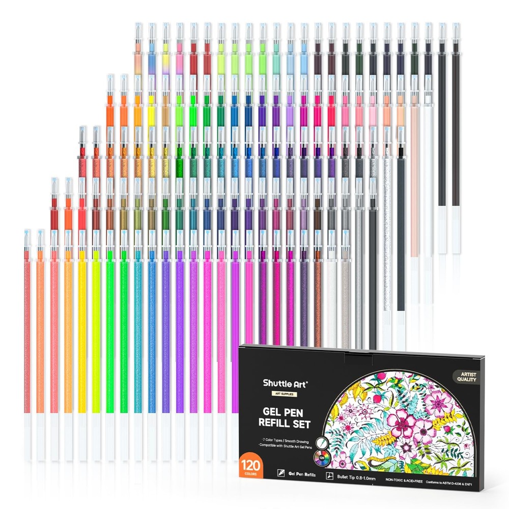 Shuttle Art Gel Pen Refills, 120 Colors (No 1 Count (Pack of 120), 120 Shuttle Art Gel Pen Refills, 120 Colors (No 1 Count (Pack of 120), 120