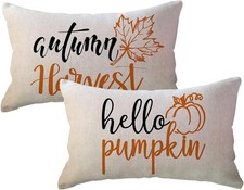 Autumn Fall Throw Pillow Covers Pumpkin/Maple Leaves Farmhouse Decorative