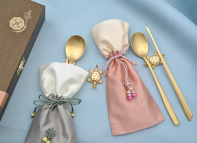 Traditional Korean Stainless Spoon Chopstick Set | Hangul Engraving Gift - Image 2 of 4