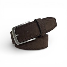 Men’s Dark Brown Suede Belt Italian Leather Casual  Belt 40mm Silver Buckle