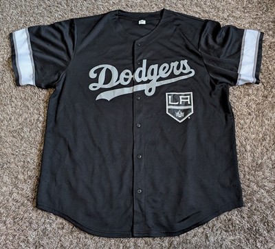 Los Angeles Dodgers X LA Kings Night Black Giveaway Baseball Jersey Men's  XL