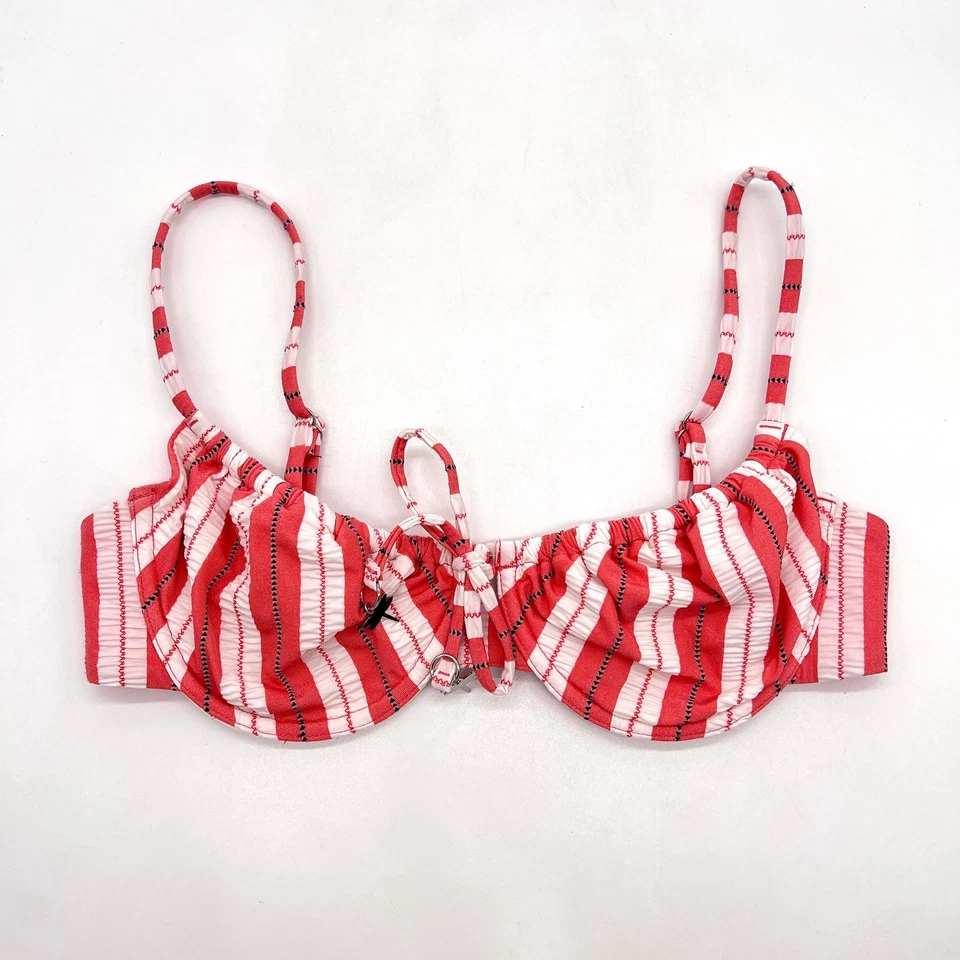 Sujetador con aros SEAFOLLY Top de bikini para mujer 6 rayas cabaña suave rojo blanco lazo NUEVO Foto 4 de 4